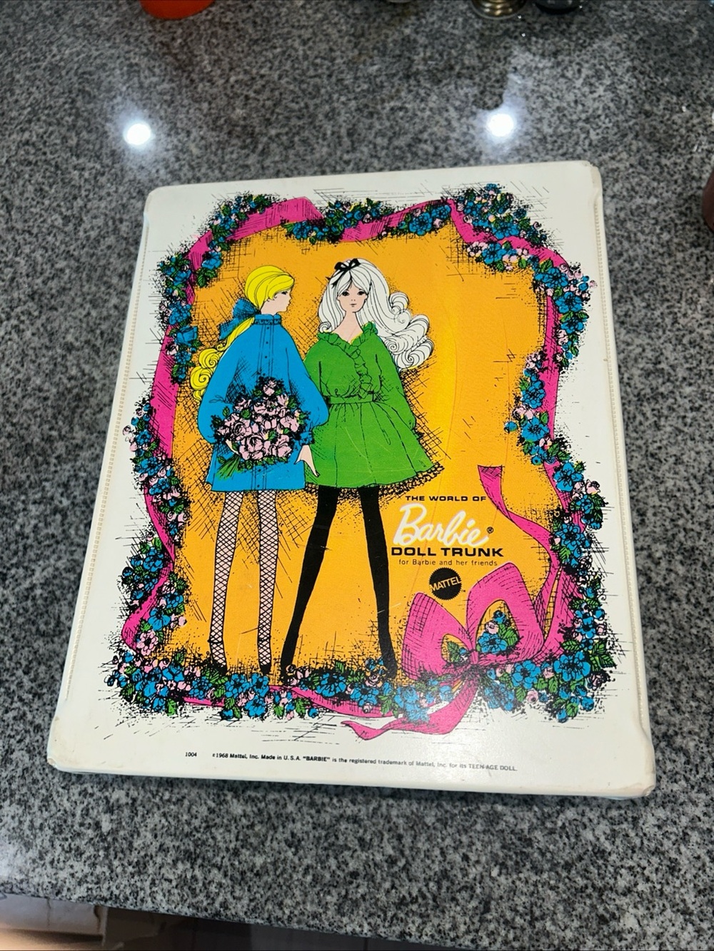 Barbie Yellow Trunk Cover with Blue, Green and Pink Accents vintage